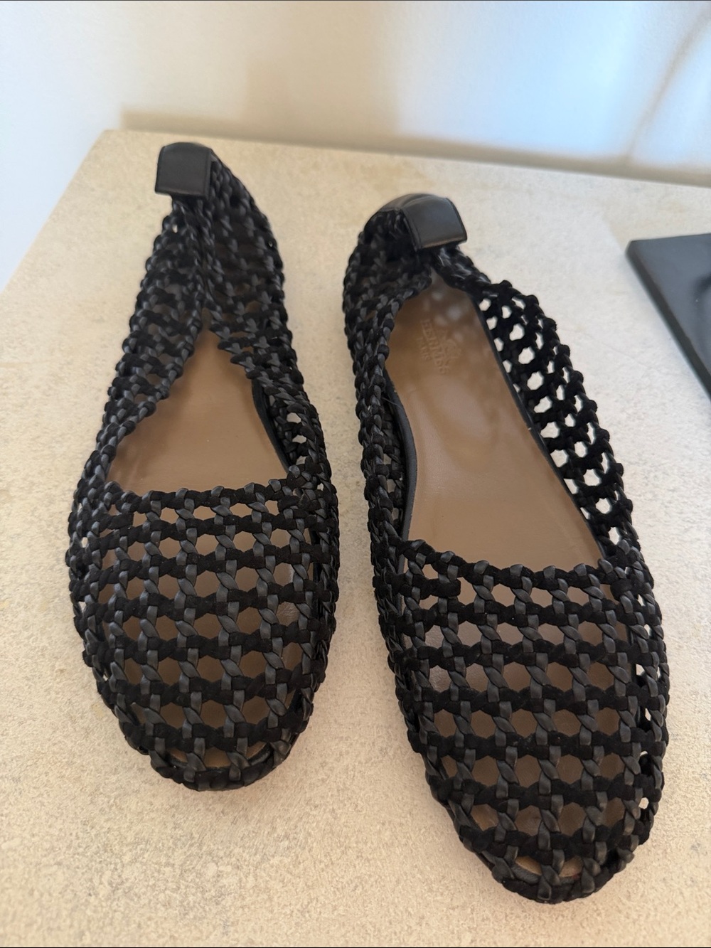 Hermes Woven Black Women's Slip-On Flats